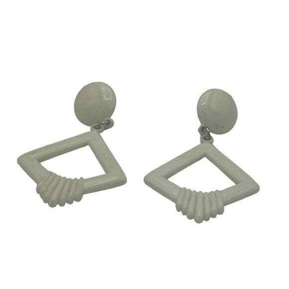 Geometric Shape White Dangling Earrings Modern Minimalist Jewelry - Picture 1 of 8
